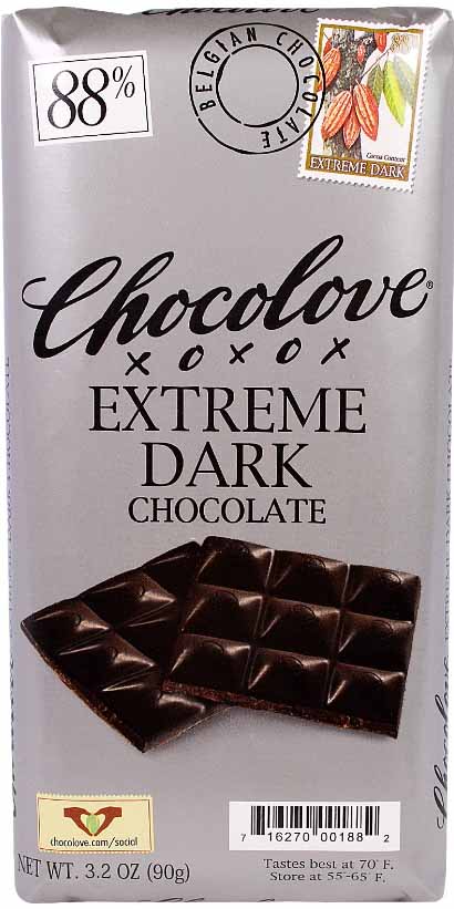 Chocolove Extreme Barra de Chocolate Negro (88% Cacao) en Envoltura.