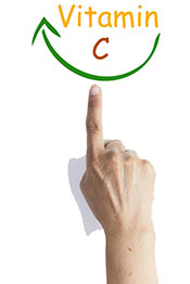 Solo el intestino y los huevos cumplen con los requisitos de vitamina C. Imagen de un dedo en el punto de la palabra 'Vitamina C'.