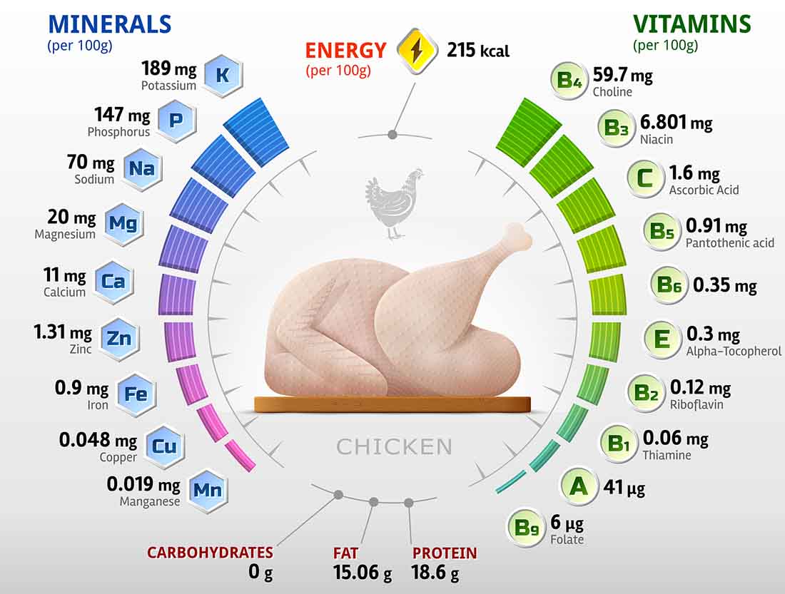 Perfil Nutricional de Pollo Vitaminas y Minerales.