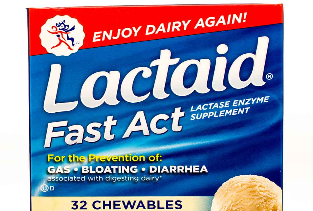 Caja de arte de pastillas de lactasa.