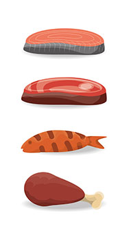 Algunos alimentos ricos en proteínas: carnes y pescados a la parrilla.