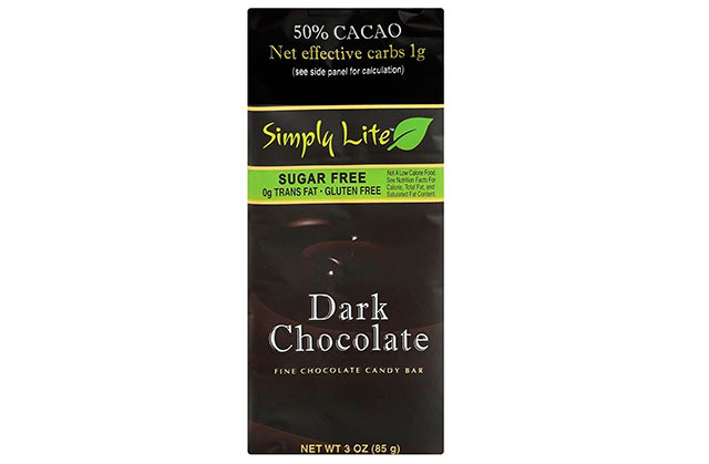 Empaque de barra de chocolate con azúcar oscuro Simply Lite.